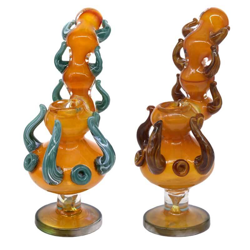 Gold Fumed 9 Horned Bubbler With Triple Ring (TRB-74) | 9 inch product image